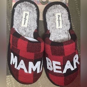 Dearfoams Women's Buffalo Check Mama Bear Mom Clog House Slippers NWT